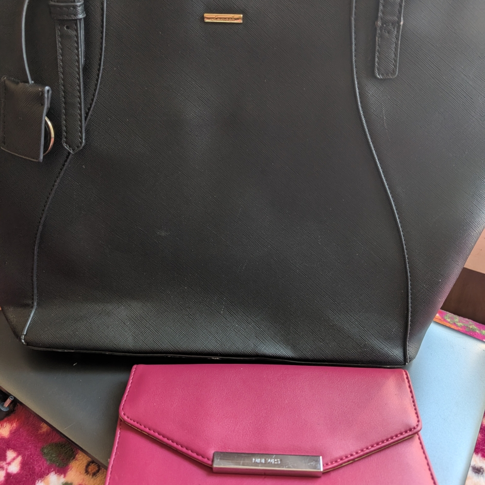 Nine West Pink Wallet and Lovevook Black Tote Bag